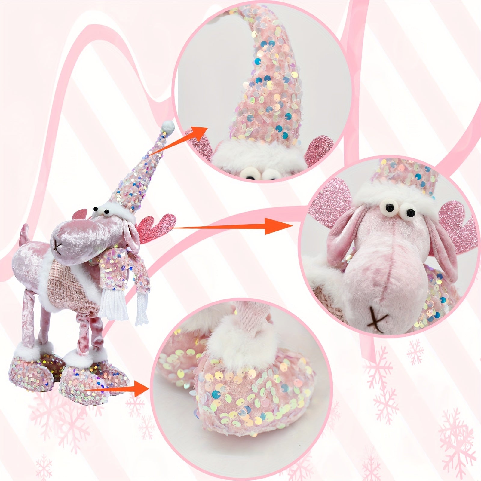 Pink Christmas Elk Knitted Doll Ornament Decorative Deer