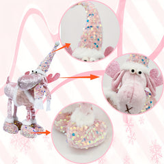 Pink Christmas Elk Knitted Doll Ornament Decorative Deer