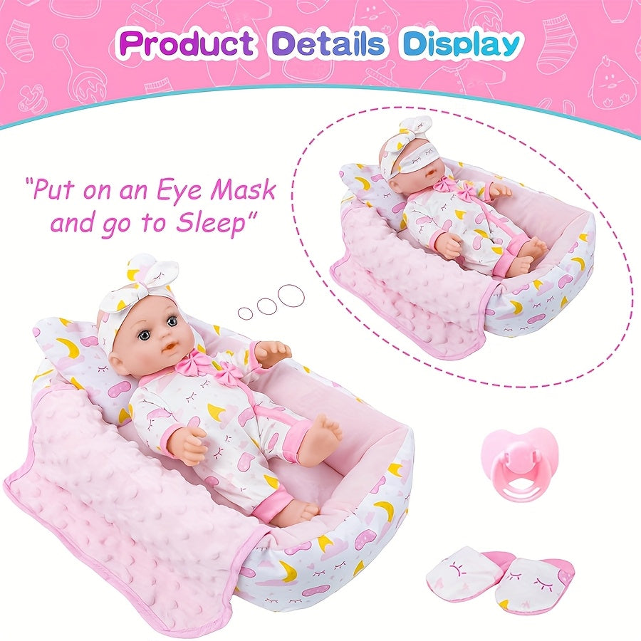12" Silicone Doll in Pink Cat Ear Hoodie & Animal Print Pajamas