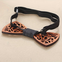 Wooden Bow Tie Vintage Adjustable Strap Bowtie Engraved Natural Wood Neck Tie