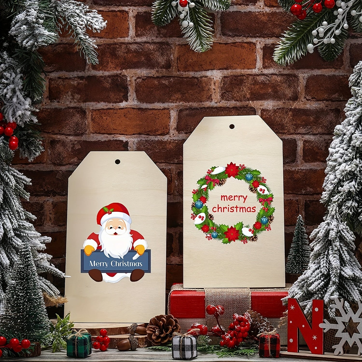 10pcs DIY Wooden Pet Sign Blank Door Sign Laser Cut Wooden Chip Christmas Decor