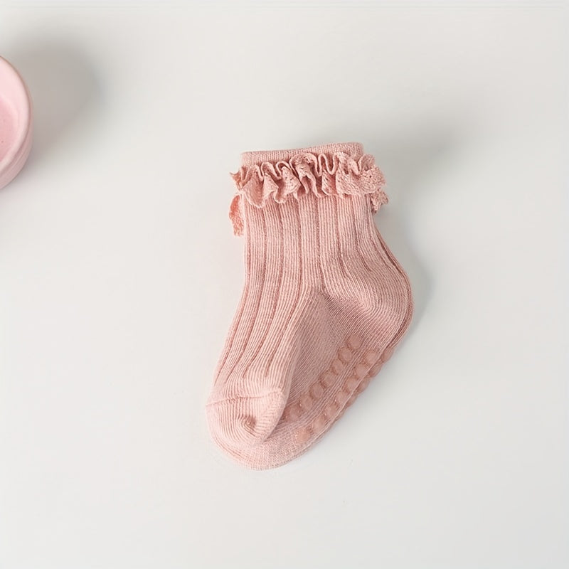 4 Pairs Baby Girls Socks, Soft Breathable & Non Slip for Autumn & Winter