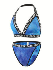 Tie Dye Letter Tape Bra & Panty Lingerie Set