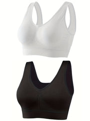 2 Seamless Solid Sports Bras Comfy & Breathable Women's Workout Bra