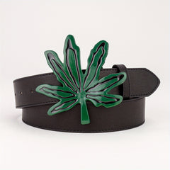 Men's Green Maple Leaf Buckle PU Leather Belt Casual Waist Belt