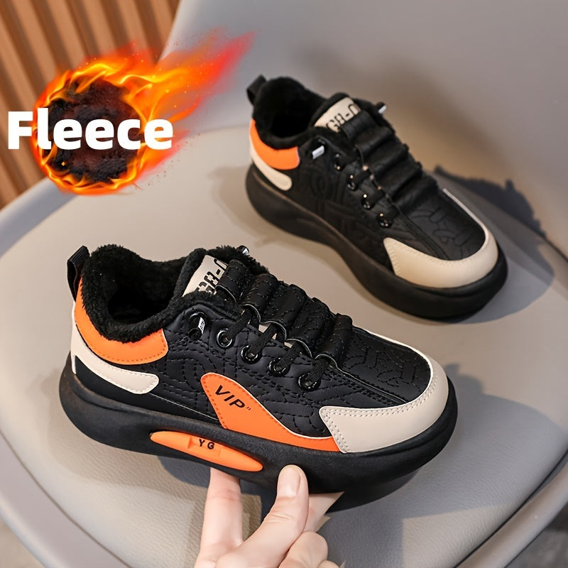 Boy's Plush Lined Sneakers Comfy Non Slip Casual Soft Sole Winter Shoes
