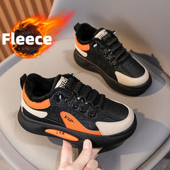 Boy's Plush Lined Sneakers Comfy Non Slip Casual Soft Sole Winter Shoes