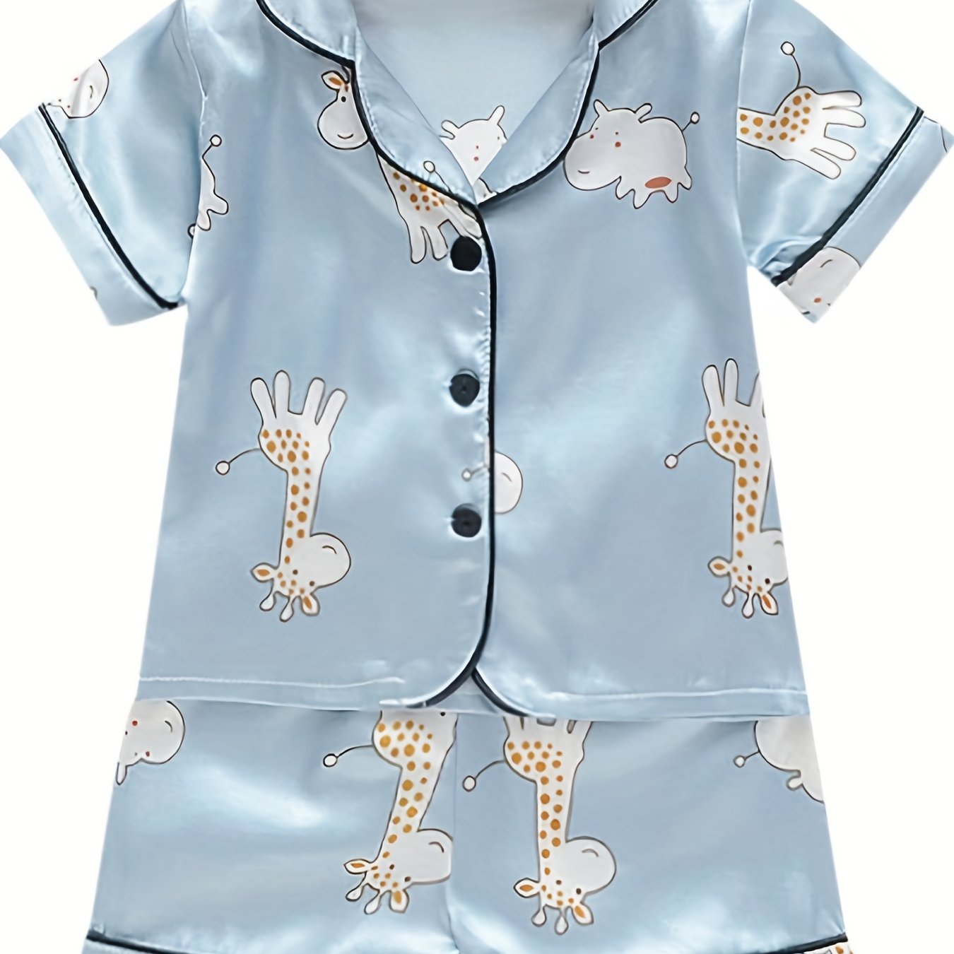 Giraffe Pattern Family Pajamas V-Neck Top & Shorts Set