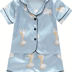 Giraffe Pattern Family Pajamas V-Neck Top & Shorts Set