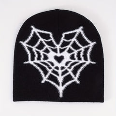 Heart Spider Web Beanie Gothic Knit Hat Y2K Skull Cap Warm Elastic Beanies