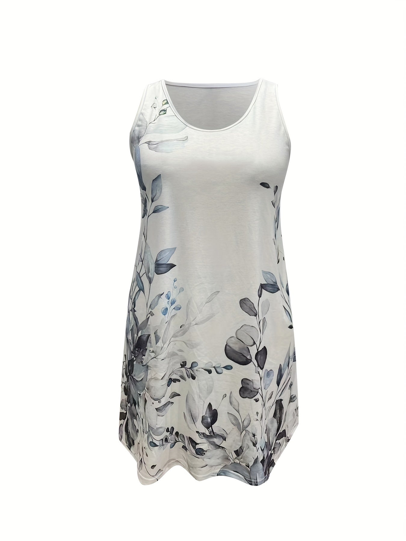 Floral Print Tank Dress Round Neck Medium Stretch