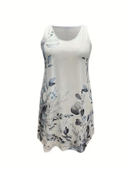 Floral Print Tank Dress Round Neck Medium Stretch