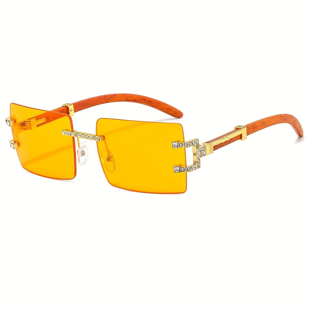 Men's Retro Wooden Leg Sunglasses Square Frame