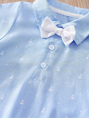 Baby Boy Short Sleeve Cartoon Bow Bodysuit