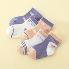 5pairs Baby Girls Sheep Pattern Socks Soft Crew Socks For All Seasons