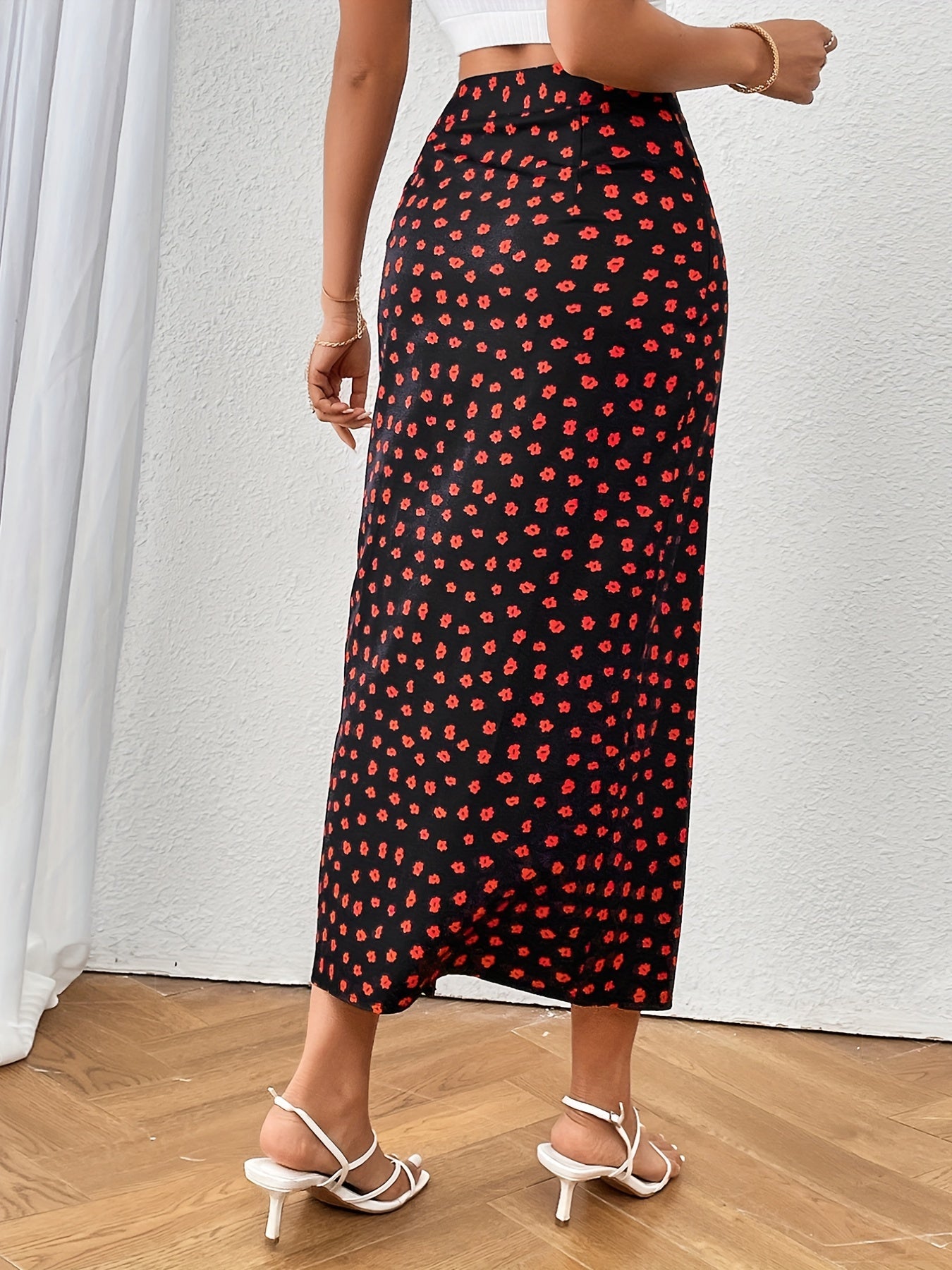 Floral Print Slit Skirt High Waist for Women