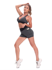 Women's High Waist Honeycomb Sports Shorts with Phone Pocket