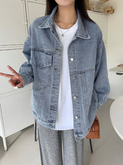 Women's Loose Fit Denim Jacket Long Sleeve Lapel Coat
