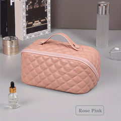 Large Capacity Waterproof PU Leather Cosmetic Bag with Divider and Handle