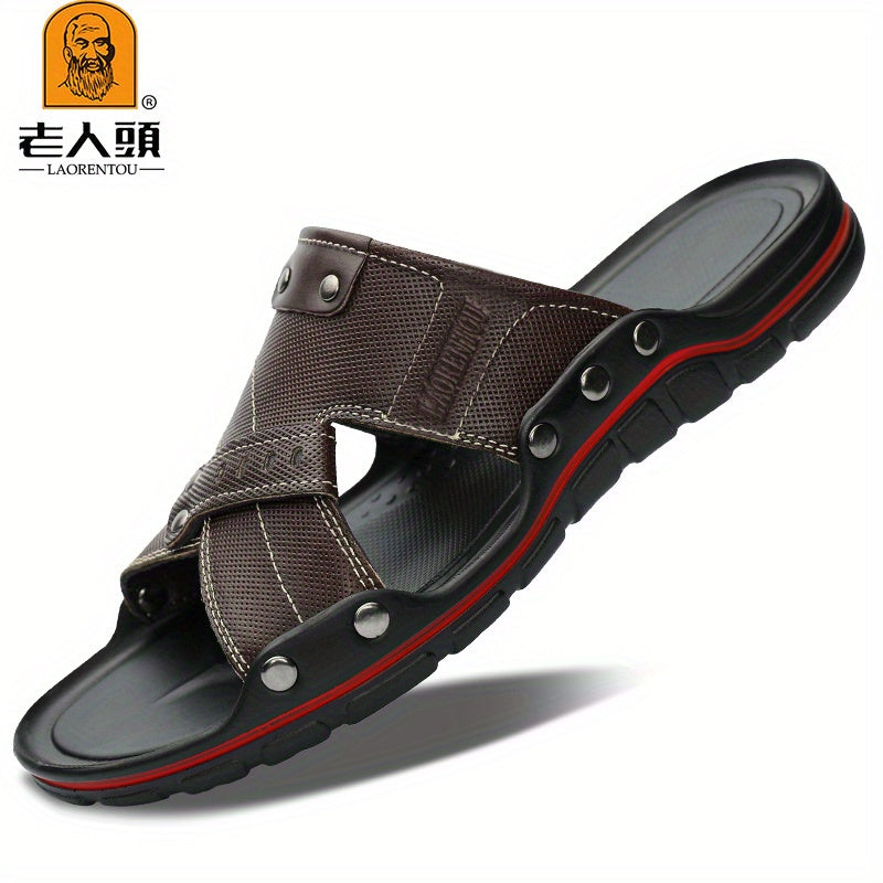 LAORENTOU Men's Leather Sandals Non Slip Outdoor Hiking Beach Water Shoes
