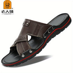 LAORENTOU Men's Leather Sandals Non Slip Outdoor Hiking Beach Water Shoes