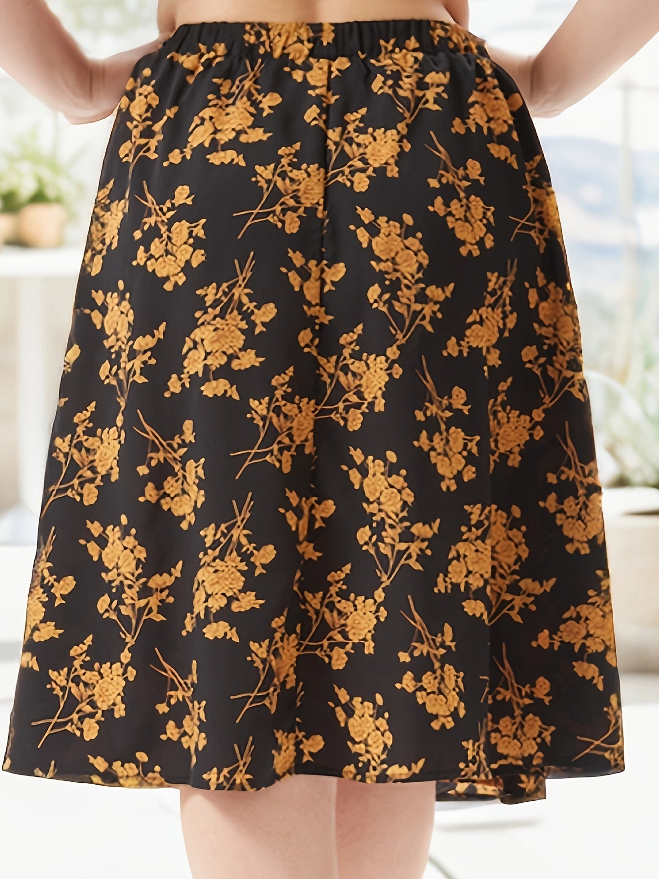 Floral Print Elastic High Rise Midi Skirt