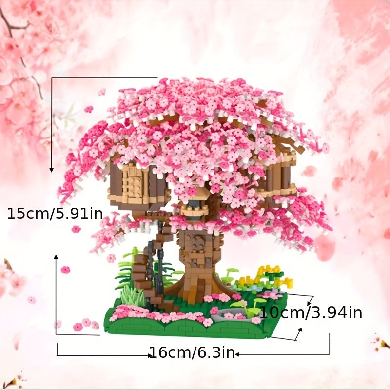 Pink Cherry Tree House Mini Building Blocks Halloween Christmas Gift