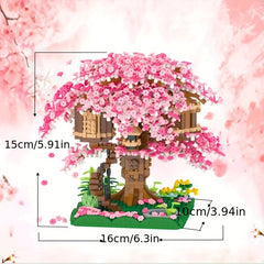 Pink Cherry Tree House Mini Building Blocks Halloween Christmas Gift