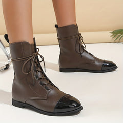 Women Faux Leather Lace Up Ankle Boots Comfortable Non Slip Combat Boots