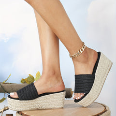 Women's Platform Espadrille Sandals Boho Style Open Toe Slip On Wedge Shoes