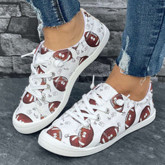 Cartoon Rugby Pattern Women's Flat Shoes Lightweight Soft And Comfortable