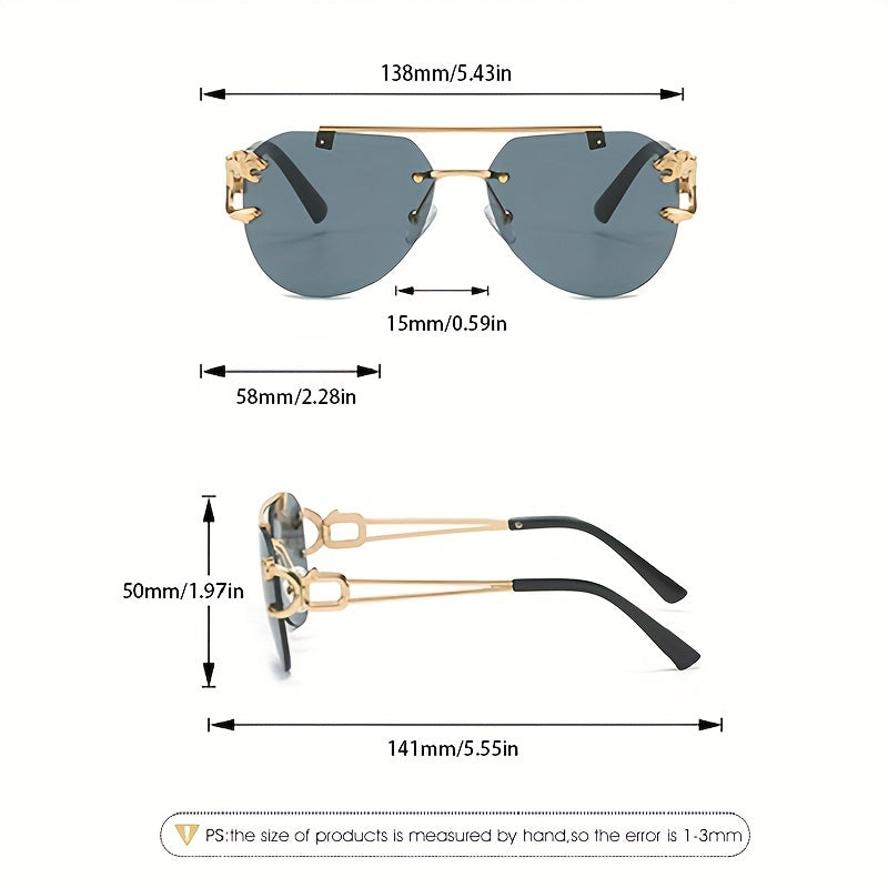 Aviator Sunglasses Mod Metal Animal Decor Rimless Glasses