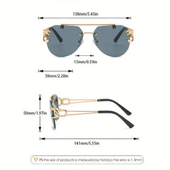 Aviator Sunglasses Mod Metal Animal Decor Rimless Glasses