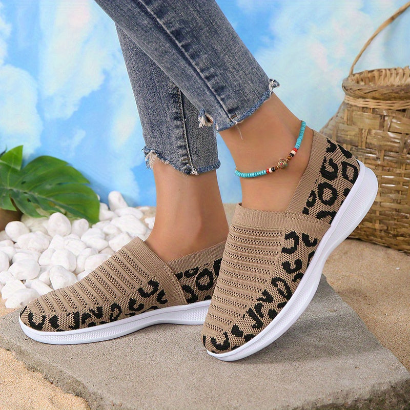 Leopard Print Slip-On Sneakers Lightweight Walking Shoes