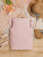 Girls Ruffle Trim Sleeveless Blouses Button Down Shirts Casual Summer Tops