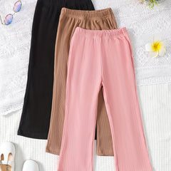 3 Pack Girls Casual Flared Pants Plain Colors Summer Comfort
