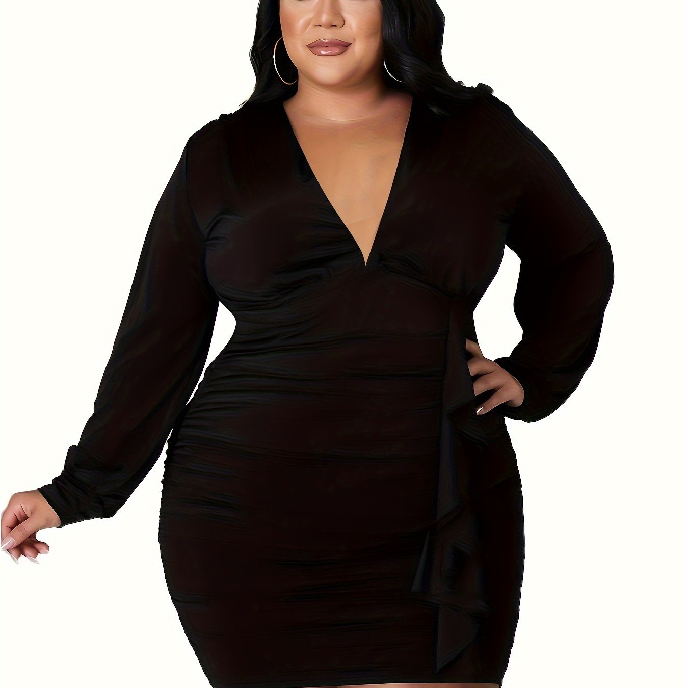 Women's Bodycon Midi Dress With Ruffle Trim