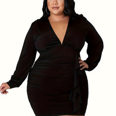 Women's Bodycon Midi Dress With Ruffle Trim