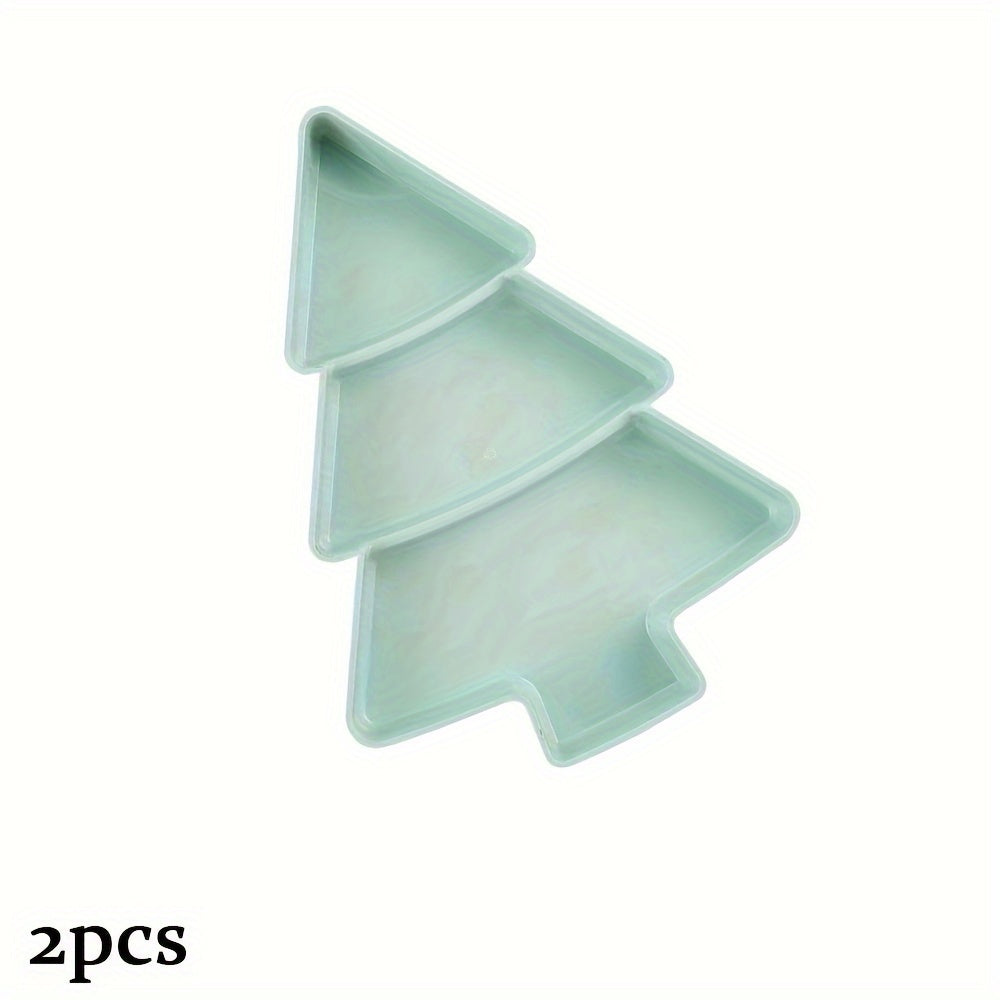 2pcs Christmas Tree Fruit Plate Divided Storage Tray
