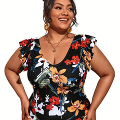 Retro Swimsuit Women's Floral Print One Piece S