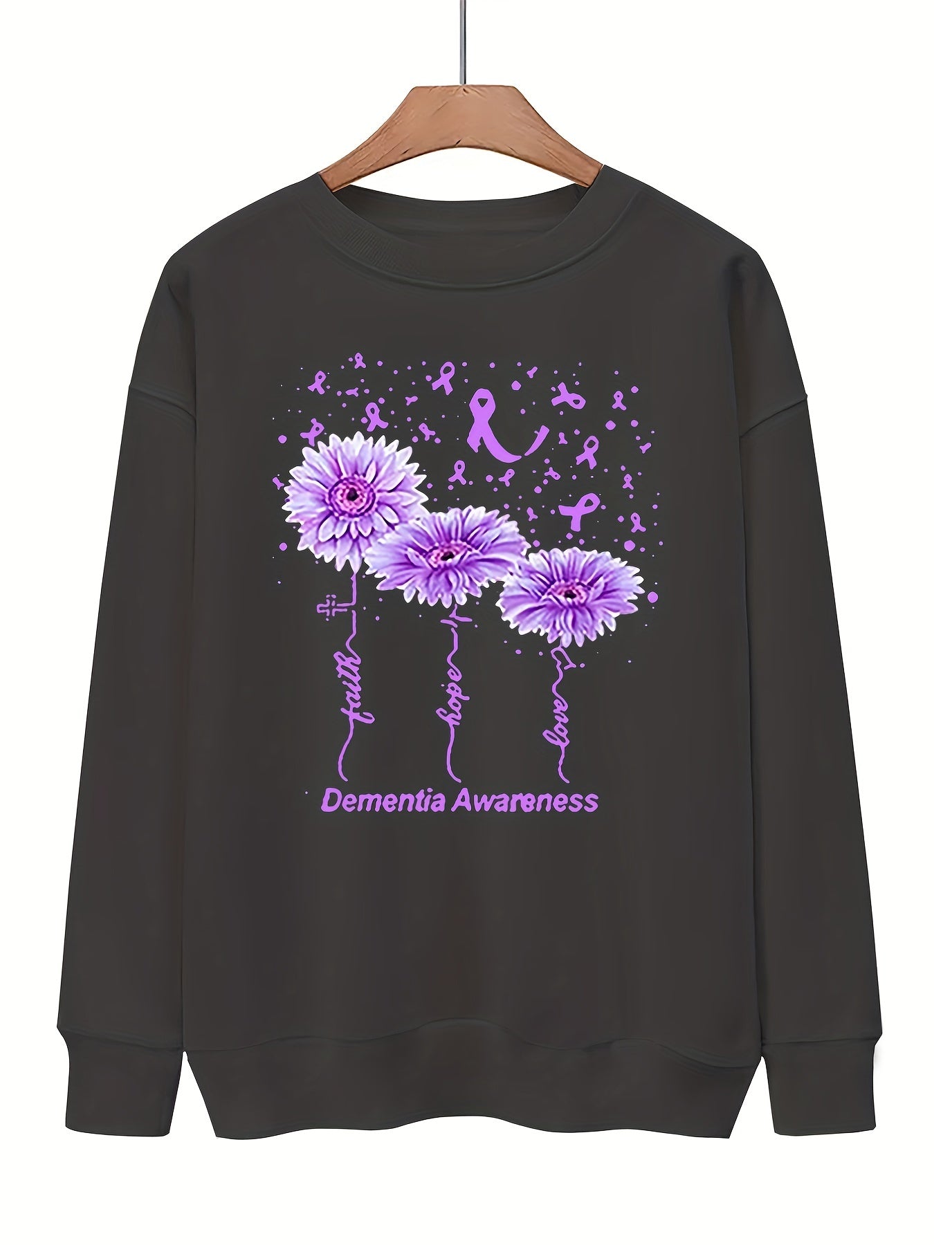 Floral & Letter Print Sweatshirt Crew Neck for Fall & Winter