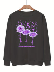 Floral & Letter Print Sweatshirt Crew Neck for Fall & Winter