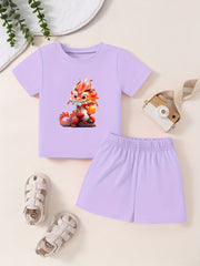 Toddler Cartoon Pattern T-shirt & Shorts Set