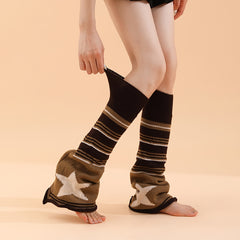 Star Print Striped Leg Warmers Flare Socks Women's Stockings