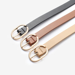 3pcs Oval Buckle Belt Classic PU Leather Solid Belt Retro Pants Decoration