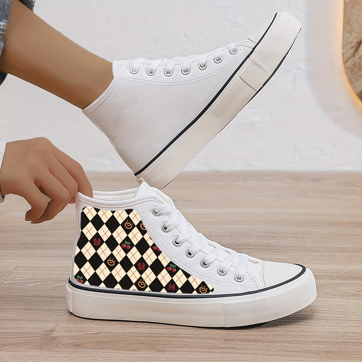 Cherry Print Plush Lined Canvas Sneakers