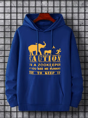 Men's Caution Print Hoodie Casual Stretch Hooded Sweatshirt
