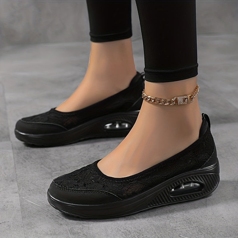 Floral Lace Wedge Sneakers for Women Lightweight Slip On Walking Shoes