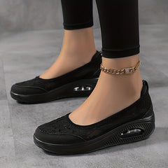 Floral Lace Wedge Sneakers for Women Lightweight Slip On Walking Shoes