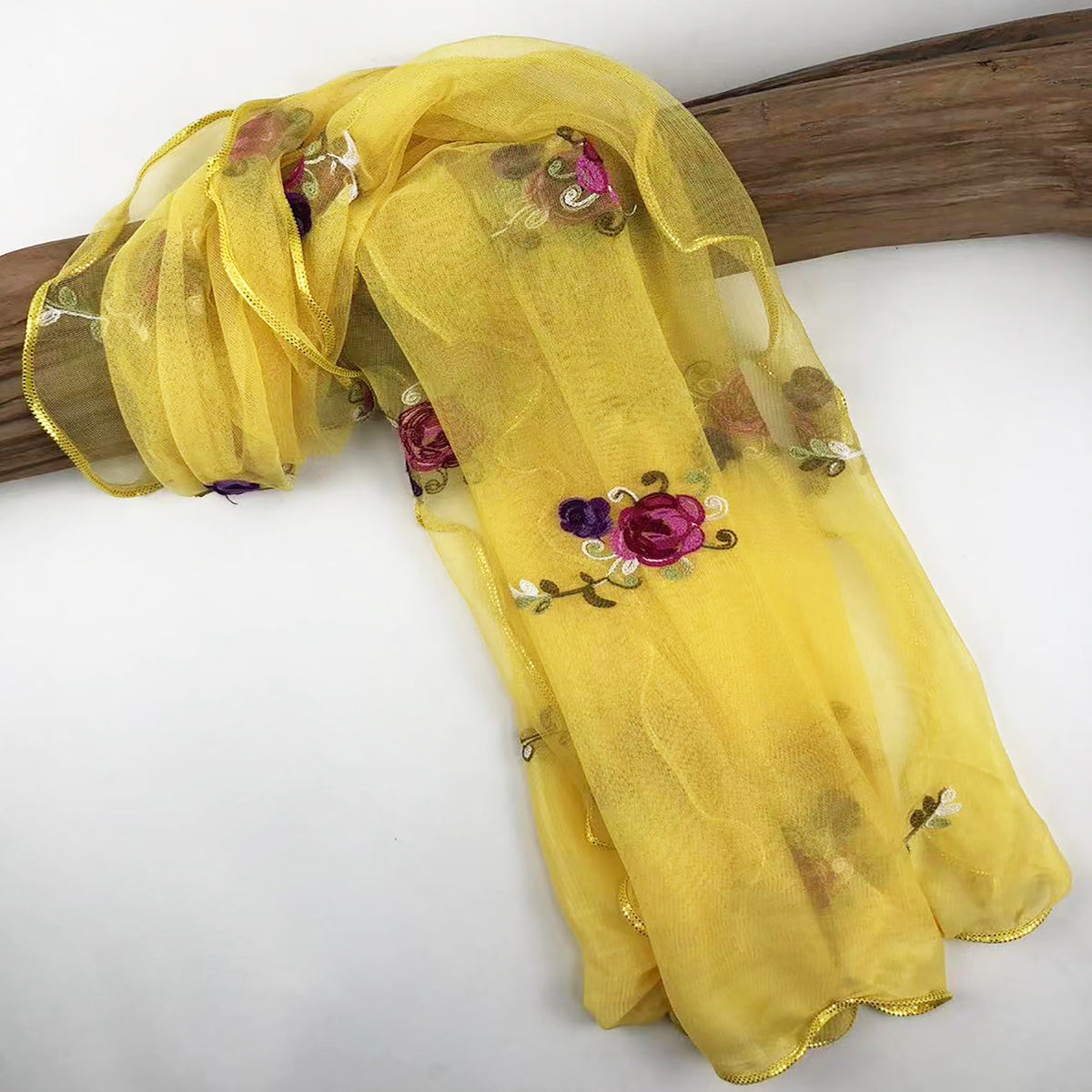 Yellow Lace Scarf Comfortable Breathable Shawl Beach Travel Head Wrap Women